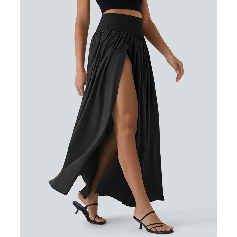 Halara High Waisted Split Maxi Skirt Shorts Black XL Coastal Minimalist - Picture 1 of 9
